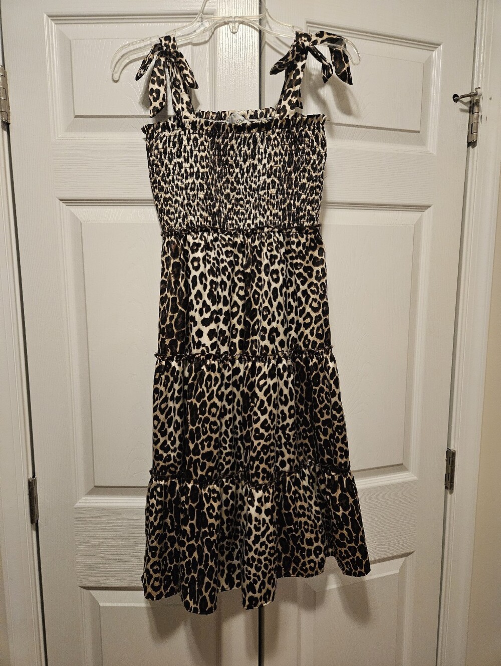 Rare Editions Leopard-Print Tie-Shoulder Sundress in Beige and Black